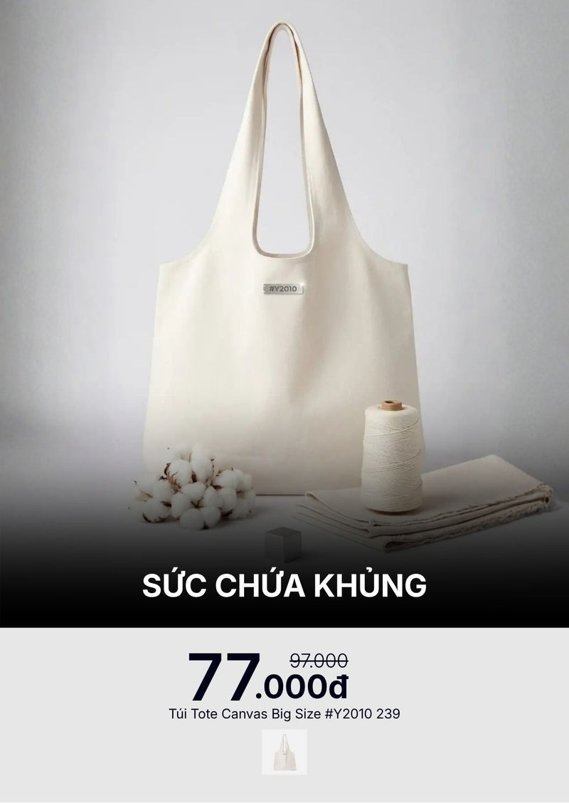 Túi Tote Canvas Big Size Sức Chứa Khủng #Y2010 239 Màu Trắng