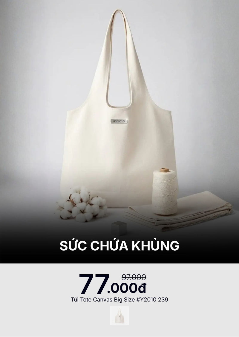 Túi Tote Canvas Big Size Sức Chứa Khủng #Y2010 239 Màu Trắng