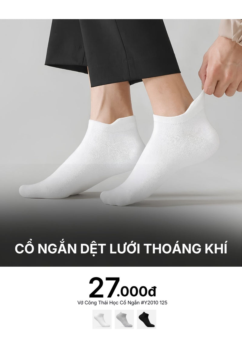 Vớ Cổ Ngắn Công Thái Học 90° Dệt Lưới Thoáng Khí #Y2010 125 Màu Trắng