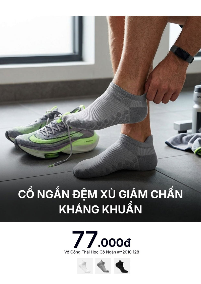 Vớ Cổ Ngắn Công Thái Học 90° Đệm Xù Giảm Chấn Kháng Khuẩn #Y2010 128 Màu Xám