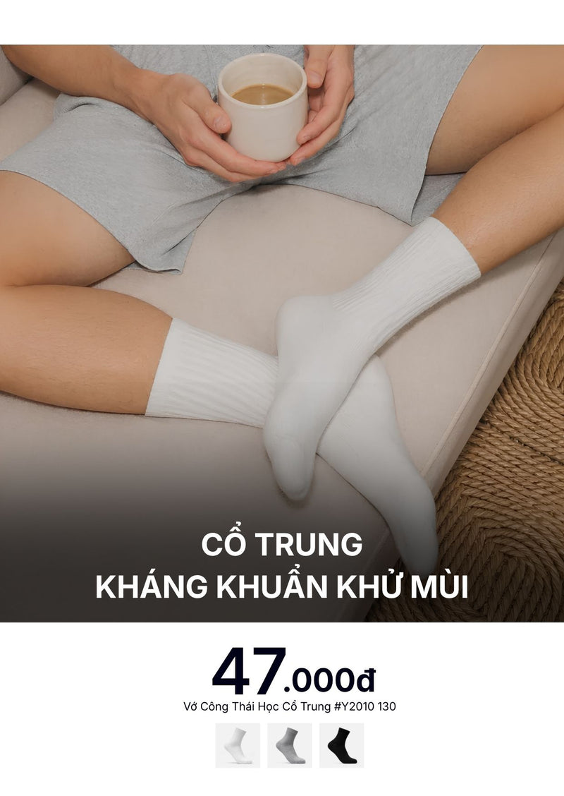 Vớ Cổ Trung Công Thái Học 90° Kháng Khuẩn Khử Mùi #Y2010 130 Màu Xám Nhạt
