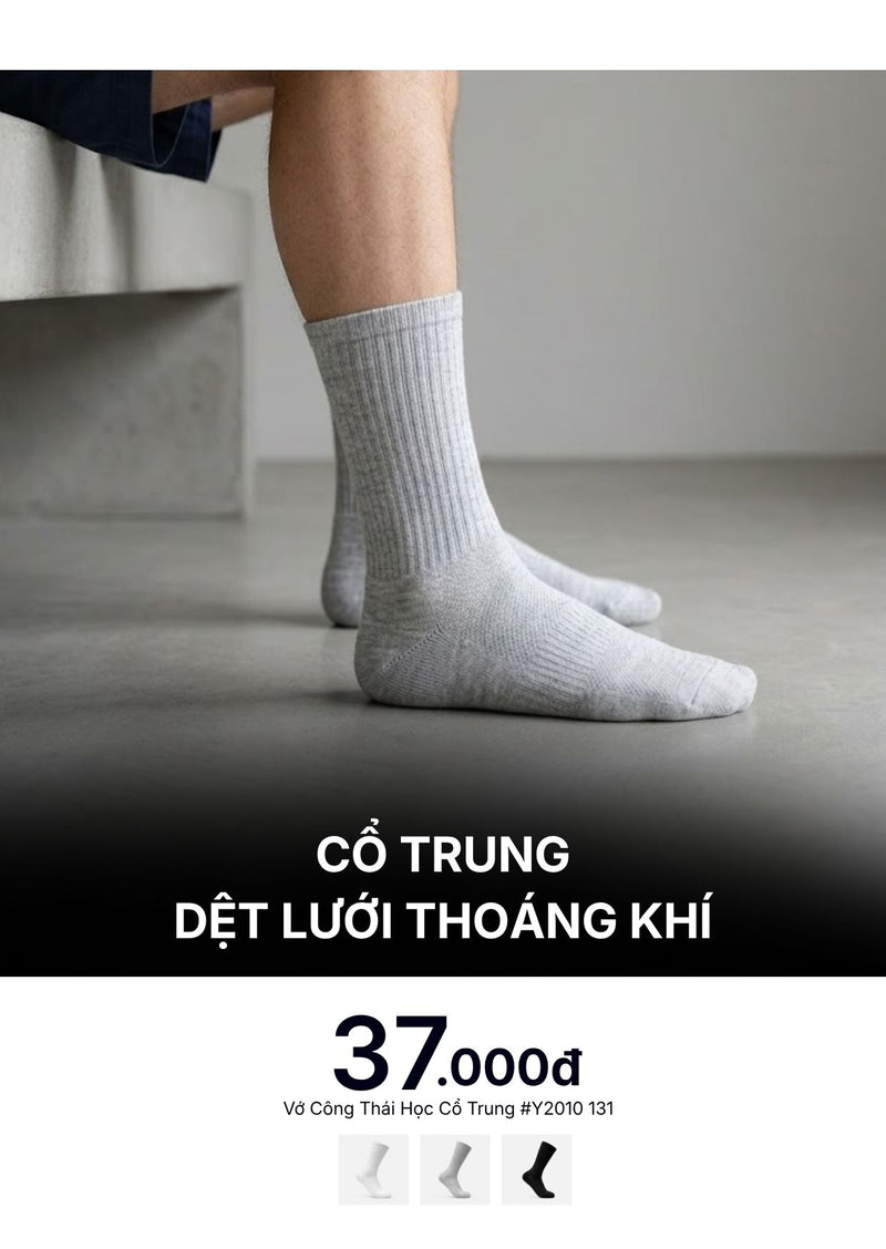 Vớ Cổ Trung Công Thái Học 90° Dệt Lưới Thoáng Khí #Y2010 131 Màu Xám Nhạt