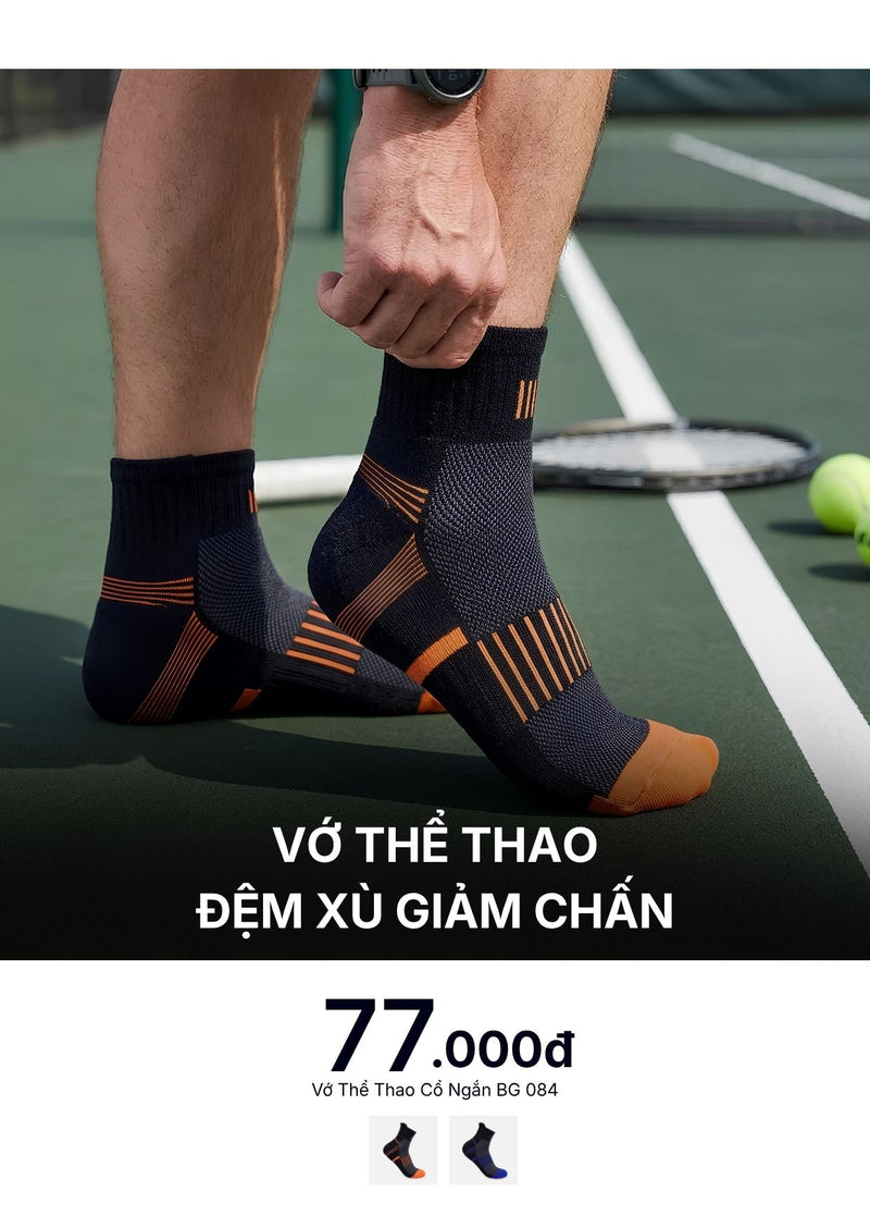 Vớ Thể Thao Đệm Xù Giảm Chấn BG 084 Màu Đen Cam