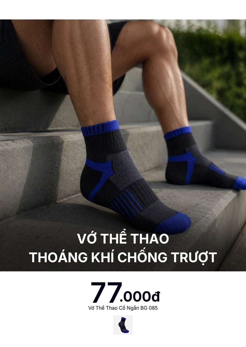 Vớ Thể Thao Thoáng Khí Chống Trượt BG 085 Màu Đen Xanh Dương