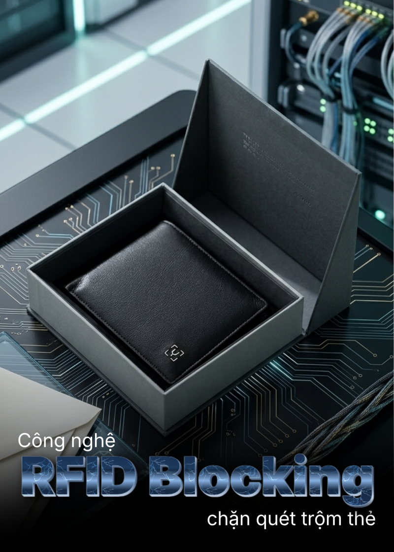 Ví Ngang Công Sở Da Ý Công Nghệ RFID Chống Trộm Tài Lộc 004 Đen