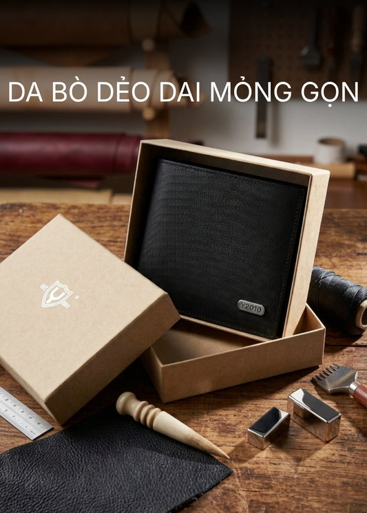 Ví Ngang Da Bò Đàn Hồi Dẻo Dai Mỏng Gọn Thịnh Vượng 007 Màu Đen