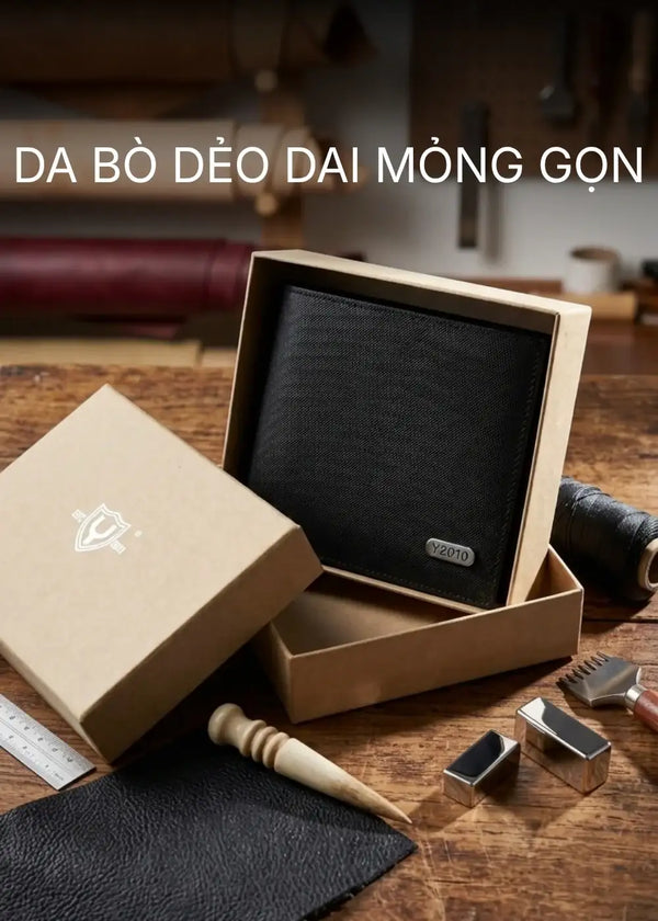 Ví Ngang Da Bò Đàn Hồi Dẻo Dai Mỏng Gọn Thịnh Vượng 007 Màu Đen