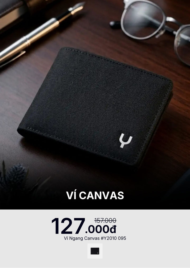 Ví Ngang Canvas Bền Nhẹ #Y2010 095 Màu Đen