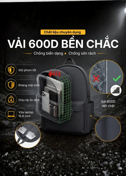 Balo Essential Trượt Nước Đai Gắn Vali #Y2010 005 Màu Đen