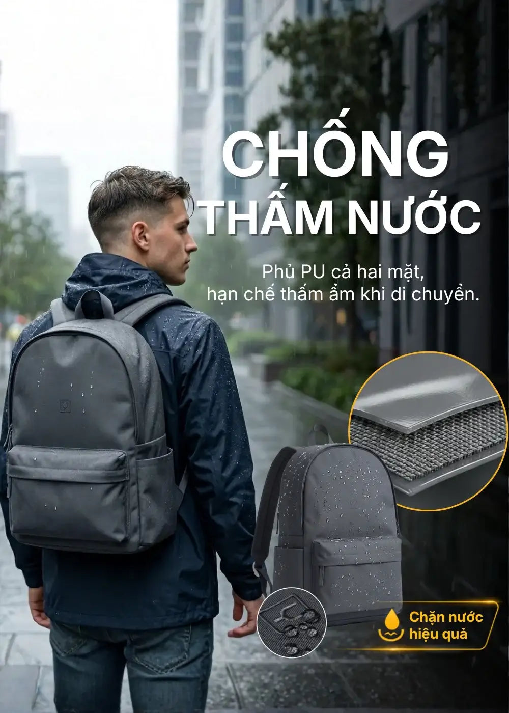 Balo Essential Trượt Nước Đai Gắn Vali #Y2010 005 Màu Đen