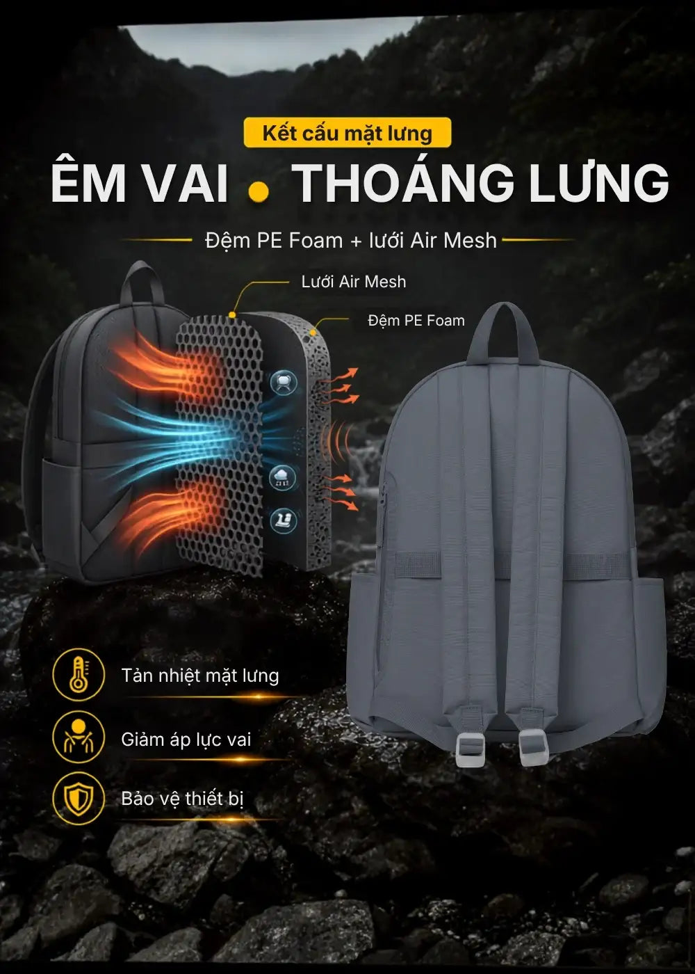 Balo Essential Trượt Nước Đai Gắn Vali #Y2010 005 Màu Đen