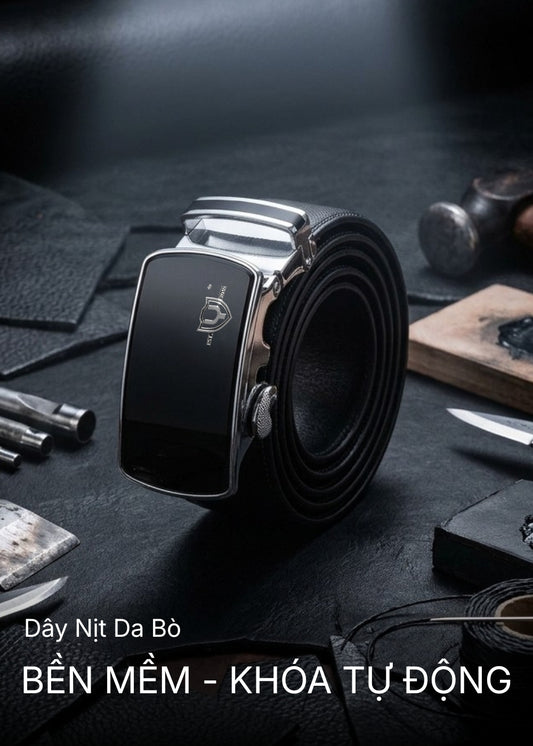 Dây Nịt Da Bò Bền Bỉ Khóa Tự Động #Y2010 026 Màu Đen