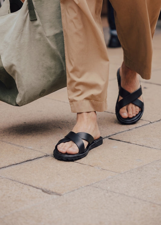 Dép Đế Thấp Two-strap Slides #Y2010 037 Đen