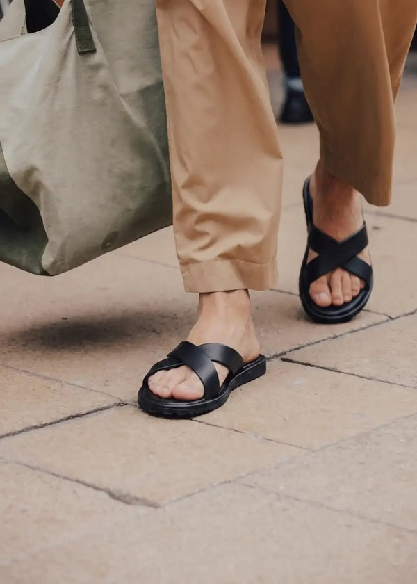 Dép Đế Thấp Two-strap Slides #Y2010 037 Đen
