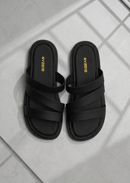 Dép Đế Thấp Multi-strap Slides #Y2010 039 Đen
