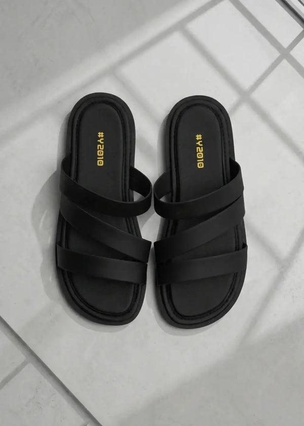 Dép Đế Thấp Multi-strap Slides #Y2010 039 Đen