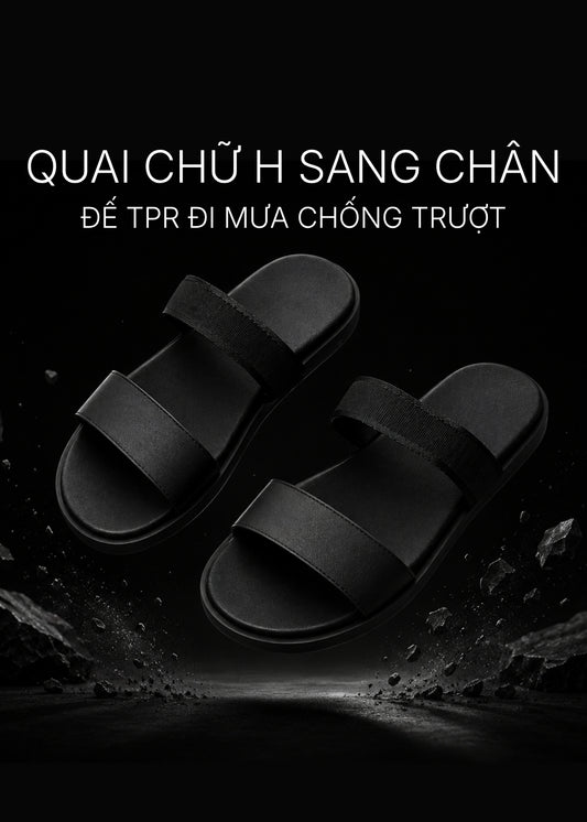 Dép Nam Đế Thấp Nhẹ Quai Simili Chống Trượt #Y2010 045 Màu Đen