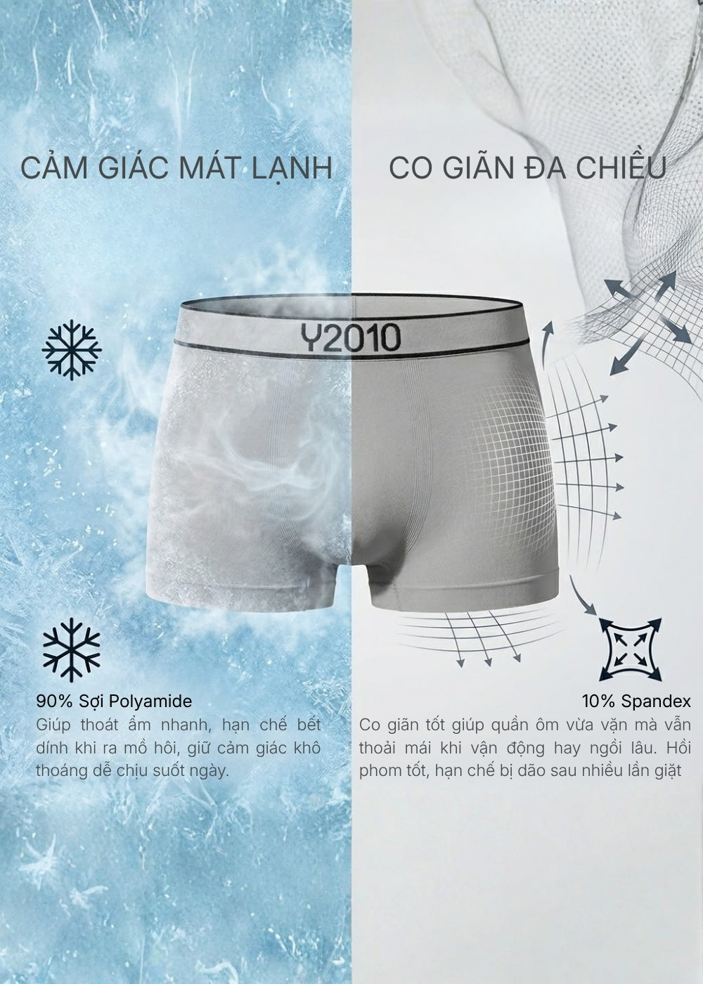 Quần Lót Boxer Ngắn Seamless FlexFit™ Dệt Khối Không Hằn Da #Y2010 075 Đen