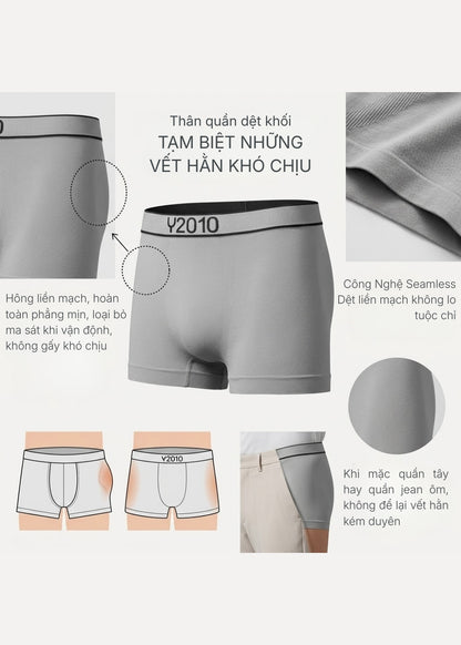 Quần Lót Boxer Ngắn Seamless FlexFit™ Dệt Khối Không Hằn Da #Y2010 075 Đen