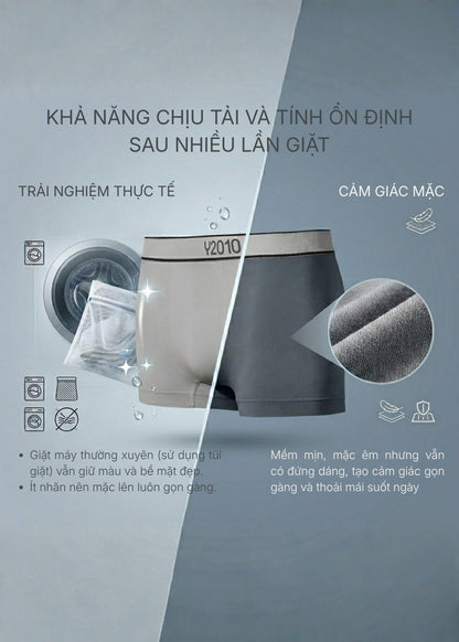 Quần Lót Boxer Ngắn Seamless FlexFit™ Dệt Khối Không Hằn Da #Y2010 075 Đen