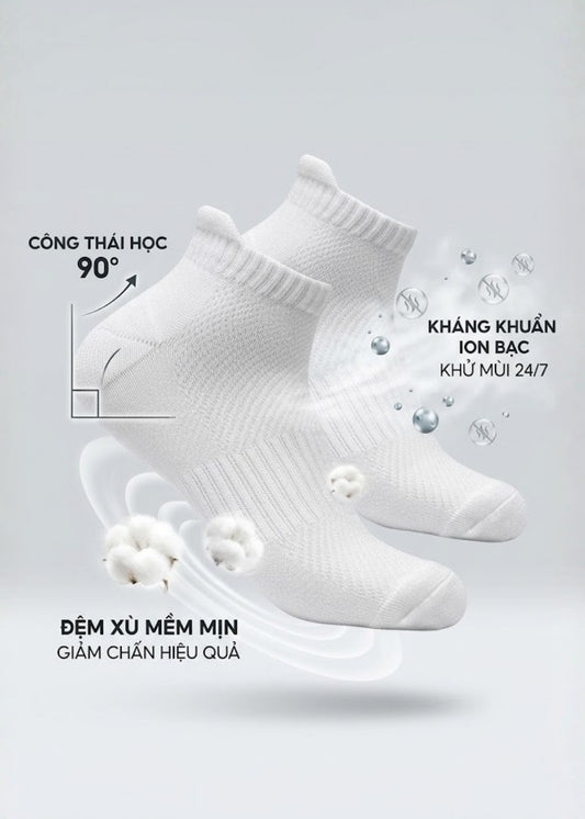 Vớ Cổ Ngắn Công Thái Học 90° Đệm Xù Giảm Chấn #Y2010 126 Trắng