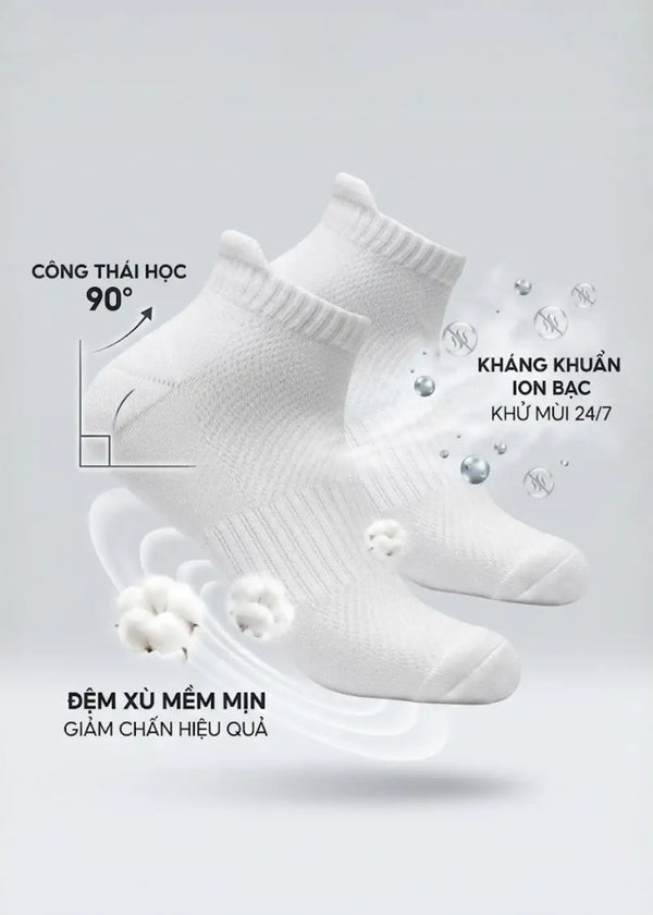 Vớ Cổ Ngắn Công Thái Học 90° Đệm Xù Giảm Chấn #Y2010 126 Trắng