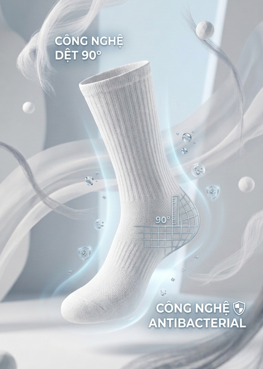 Vớ Cổ Trung Công Thái Học 90° Dệt Lưới Thoáng Khí #Y2010 131 Trắng