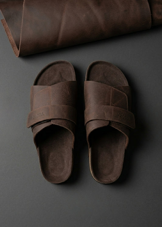 Dép Đế Trấu Slide Slipper Da Suede Mềm #Y2010 134 Nâu Đậm