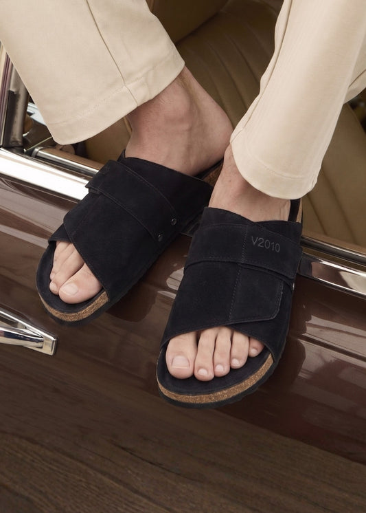 Dép Đế Trấu Slide Slipper Da Suede Mềm #Y2010 134 Đen