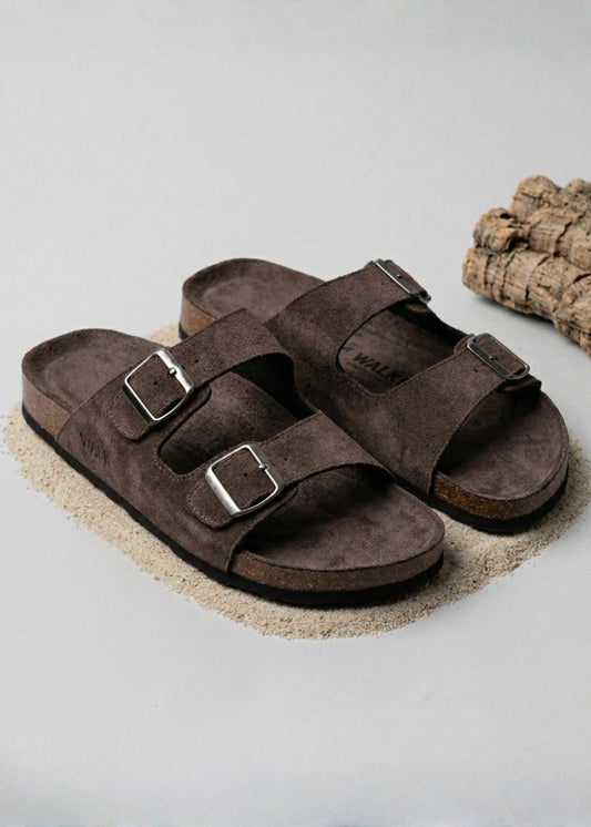 Dép Đế Trấu Two-strap Slides Vải Giả Da Mềm #Y2010 142 Nâu Đậm