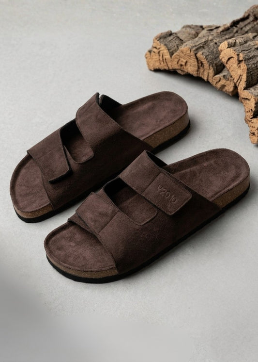 Dép Đế Trấu Two-strap Slides Vải Giả Da Mềm #Y2010 146 Nâu