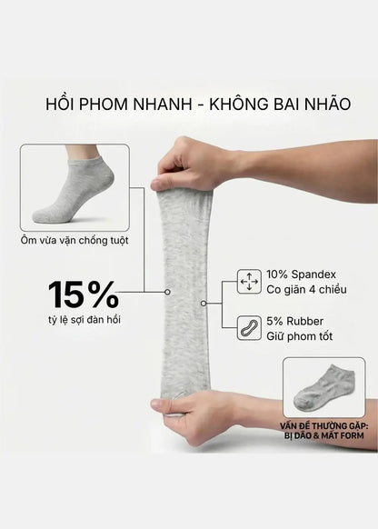 Combo 5 Vớ Basic Cổ Ngắn Khô Thoáng Siêu Êm #Y2010 158 Màu Trắng