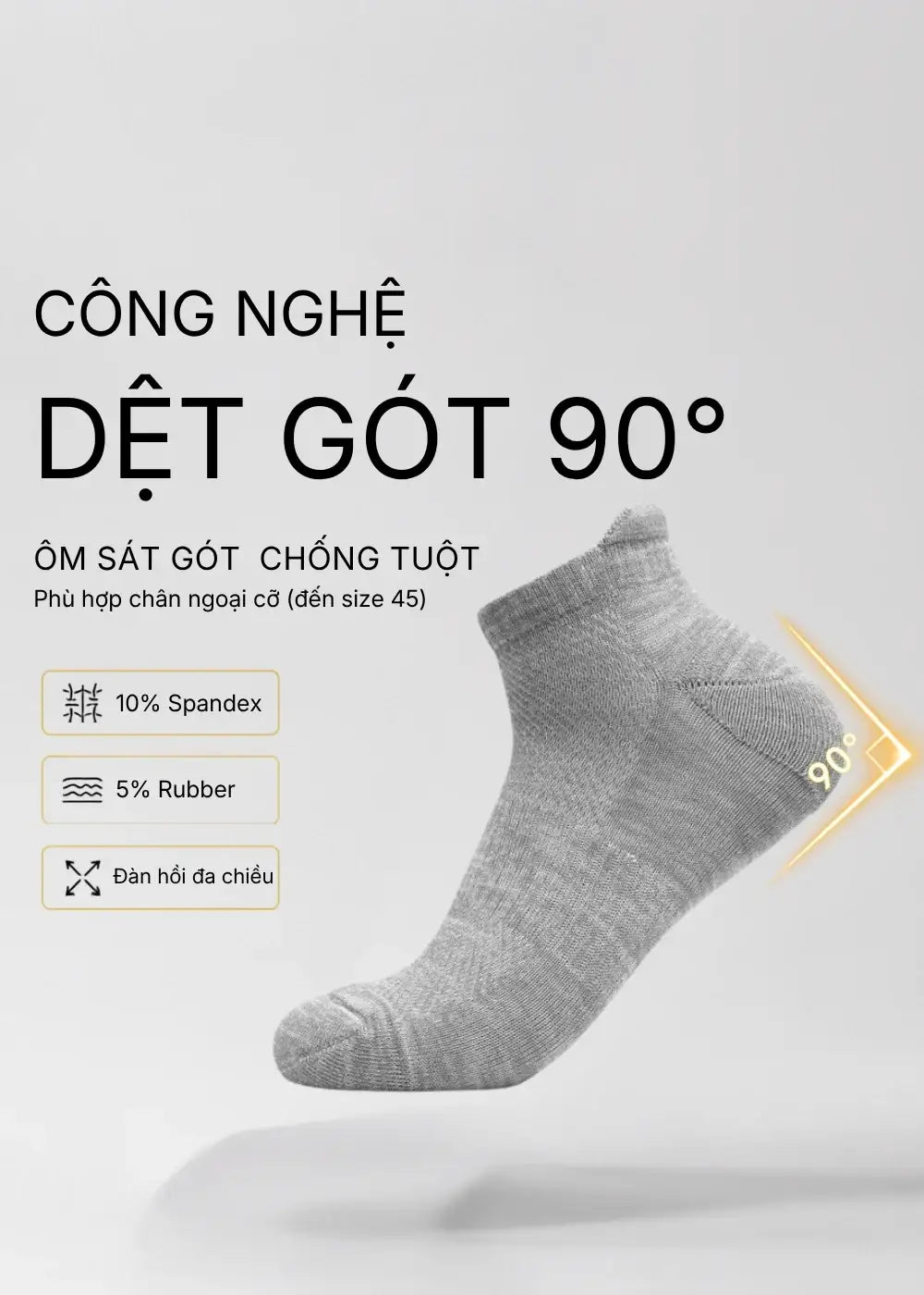 Combo 3 Vớ Công Thái Học Cổ Ngắn Kháng Khuẩn Đệm Giảm Chấn #Y2010 161 Màu Đen
