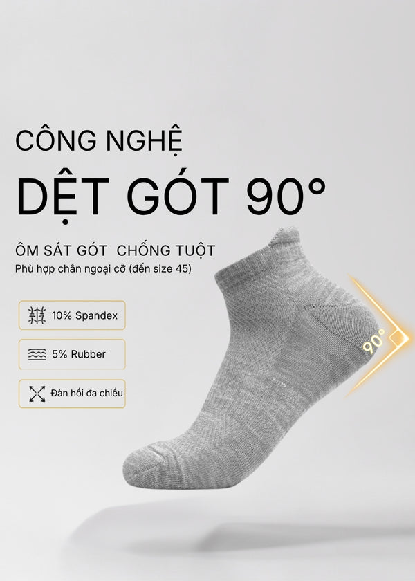 Combo 3 Vớ Công Thái Học Cổ Ngắn Kháng Khuẩn Đệm Giảm Chấn #Y2010 161 Màu Xám