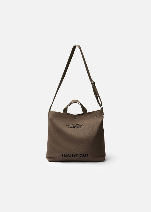 Túi Tote Canvas Chịu Lực Ngăn Chứa Lớn "INSIDE OUT" #Y2010 193 Màu Nâu Đậm