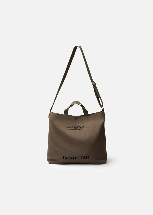 Túi Tote Canvas Chịu Lực Ngăn Chứa Lớn "INSIDE OUT" #Y2010 193 Màu Nâu Đậm