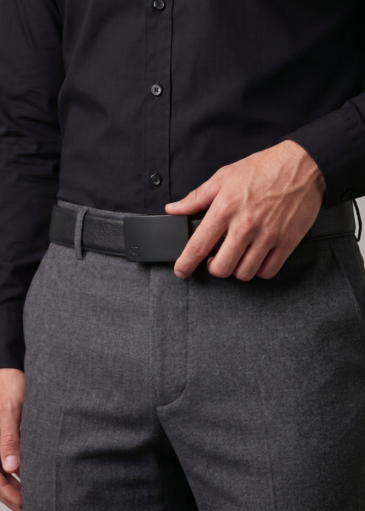 Dây Nịt Da Bò Ý Matte Black Khóa Tự Động #Y2010 235