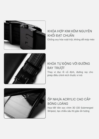Dây Nịt Da Bò Ý Khóa Tự Động #Y2010 236 Màu Đen