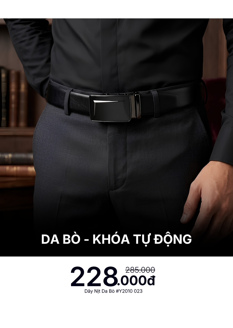Dây Nịt Da Bò Khóa Tự Động #Y2010 023 Đen