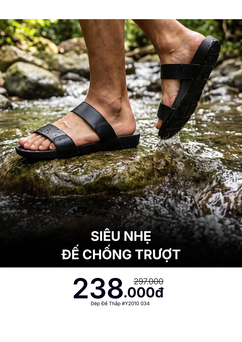 Dép Nam Đế Thấp Nhẹ Chống Trượt #Y2010 034 Màu Đen