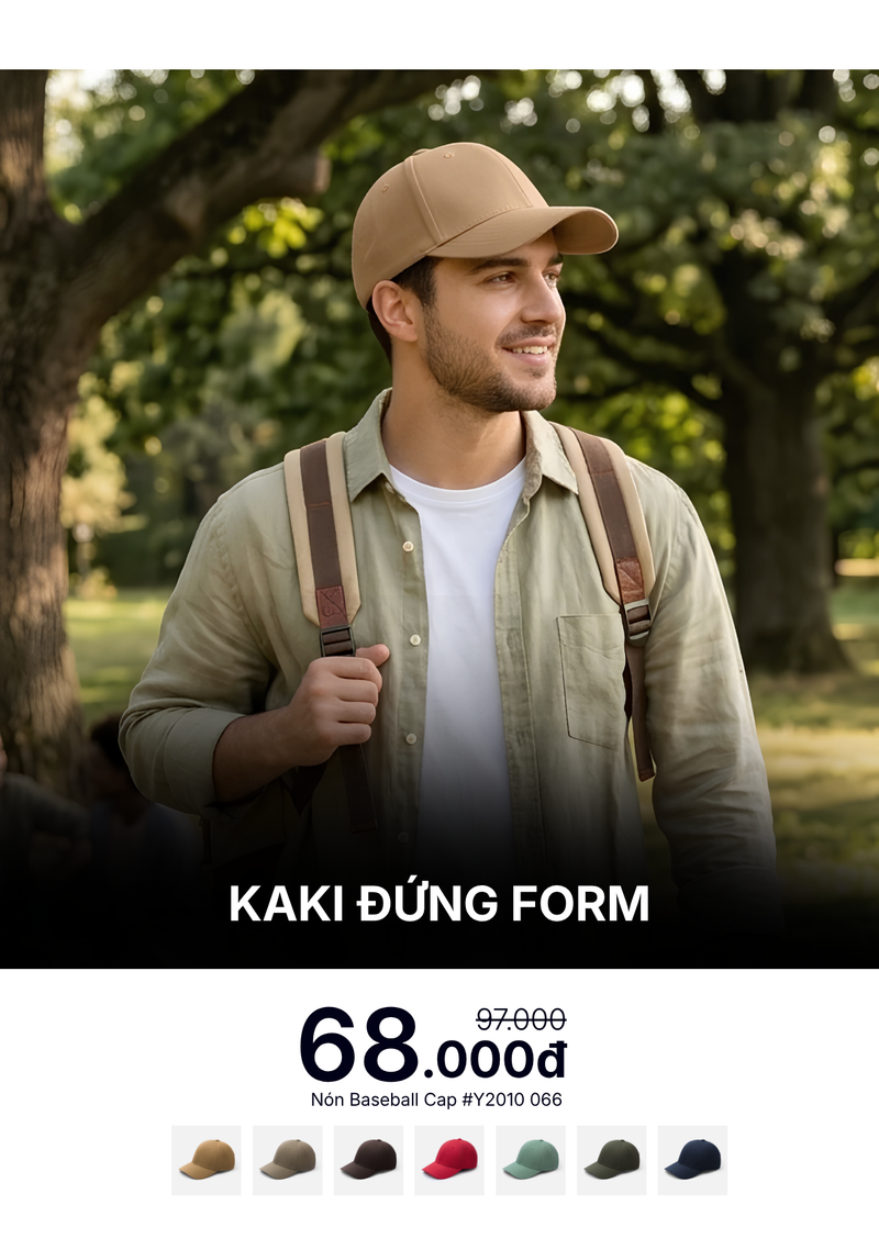 Nón Baseball Cap Kaki Đứng Form #Y2010 066 Vàng Đậm