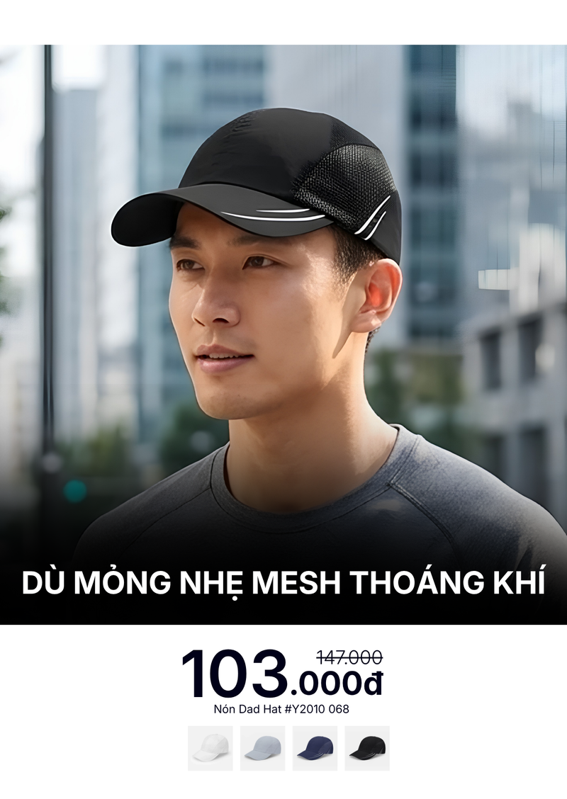 Nón Dad Hat Dù Mỏng Nhẹ Mesh Thoáng Khí #Y2010 068 Đen