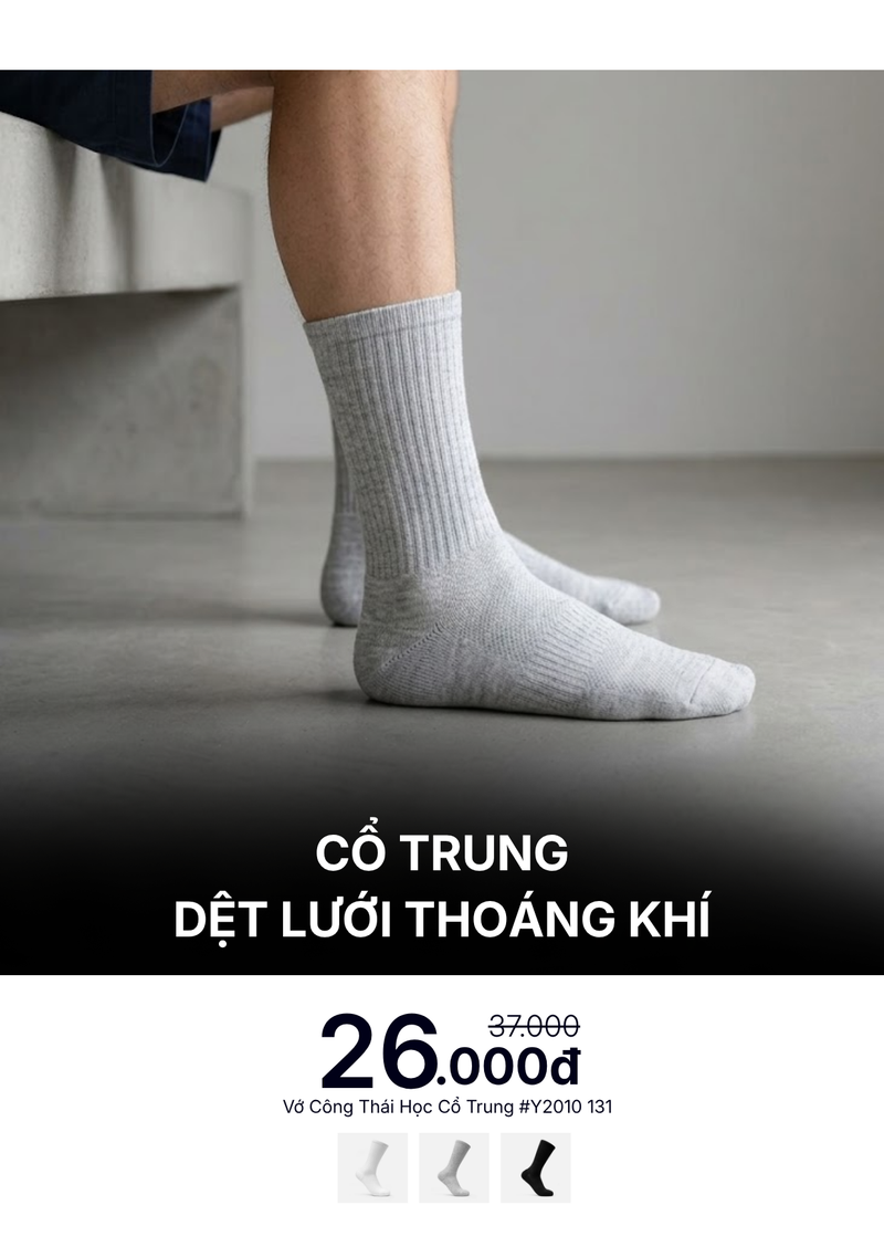 Vớ Cổ Trung Công Thái Học 90° Dệt Lưới Thoáng Khí #Y2010 131 Xám Nhạt