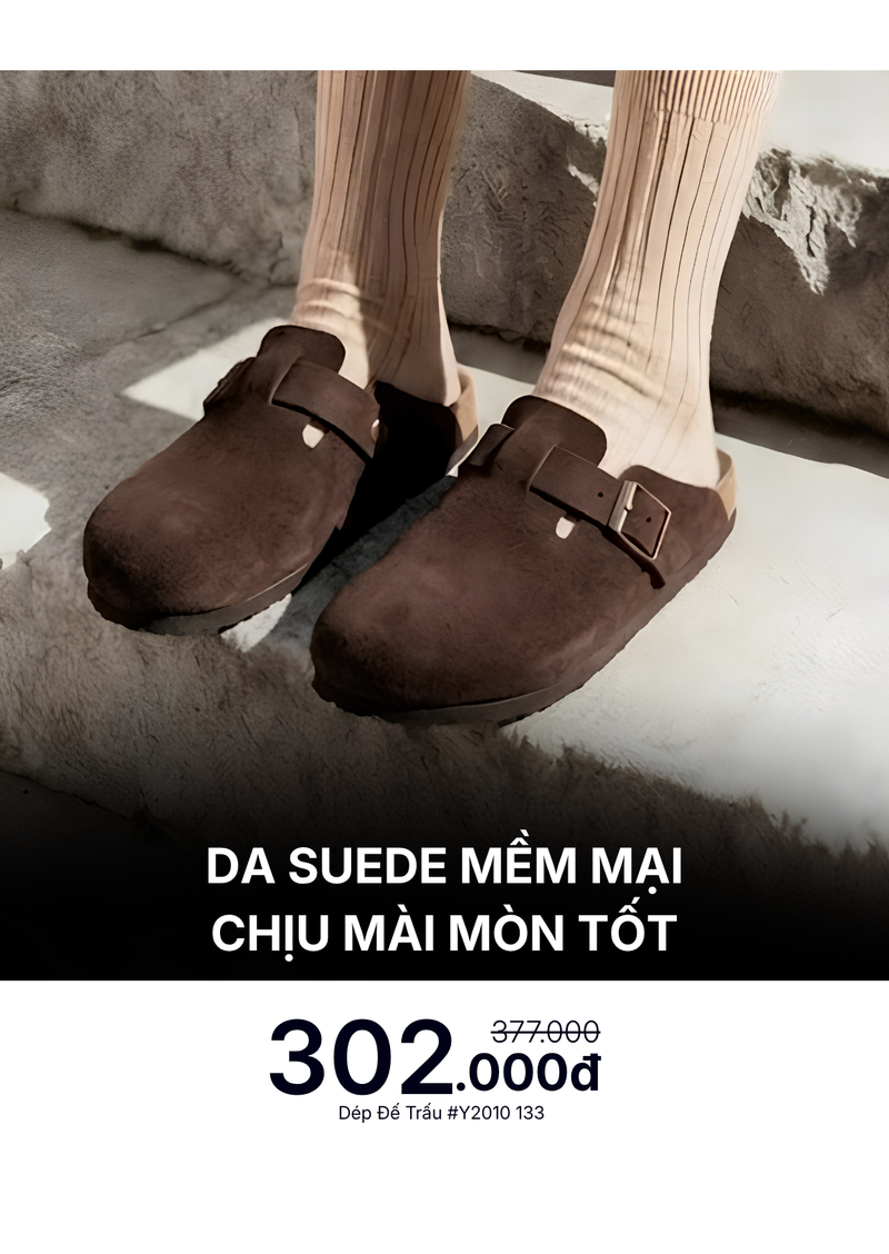Dép Đế Trấu Mules Da Suede Mềm #Y2010 133 Nâu Đậm