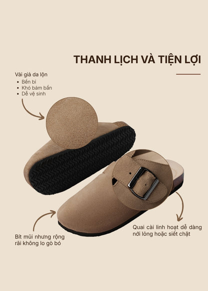 Dép Đế Trấu Mules Da Suede Mềm #Y2010 133 Màu Nâu Đậm