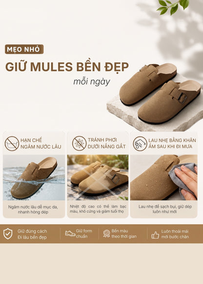 Dép Đế Trấu Mules Da Suede Mềm #Y2010 133 Màu Nâu Đậm