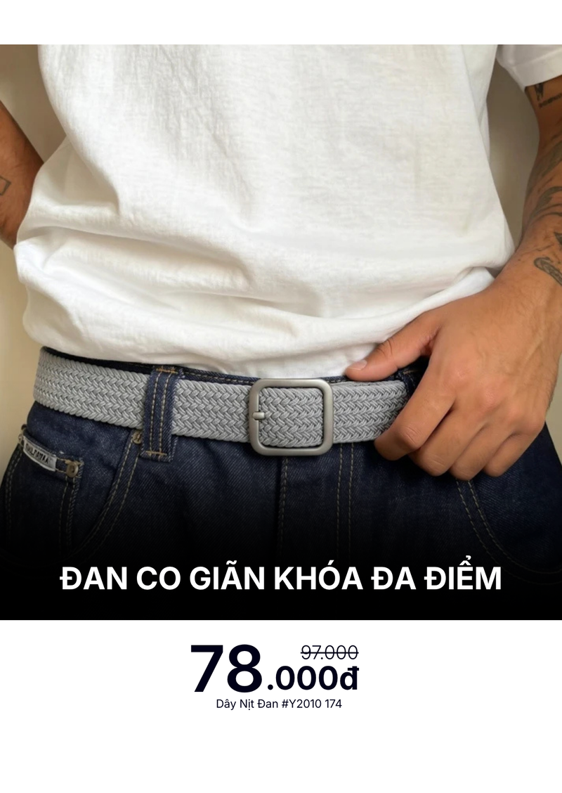 Dây Nịt Vải Đan Co Giãn Bụng Thoải Mái, Khóa Cài Không Cần Bấm Lỗ #Y2010 174 Màu Xám