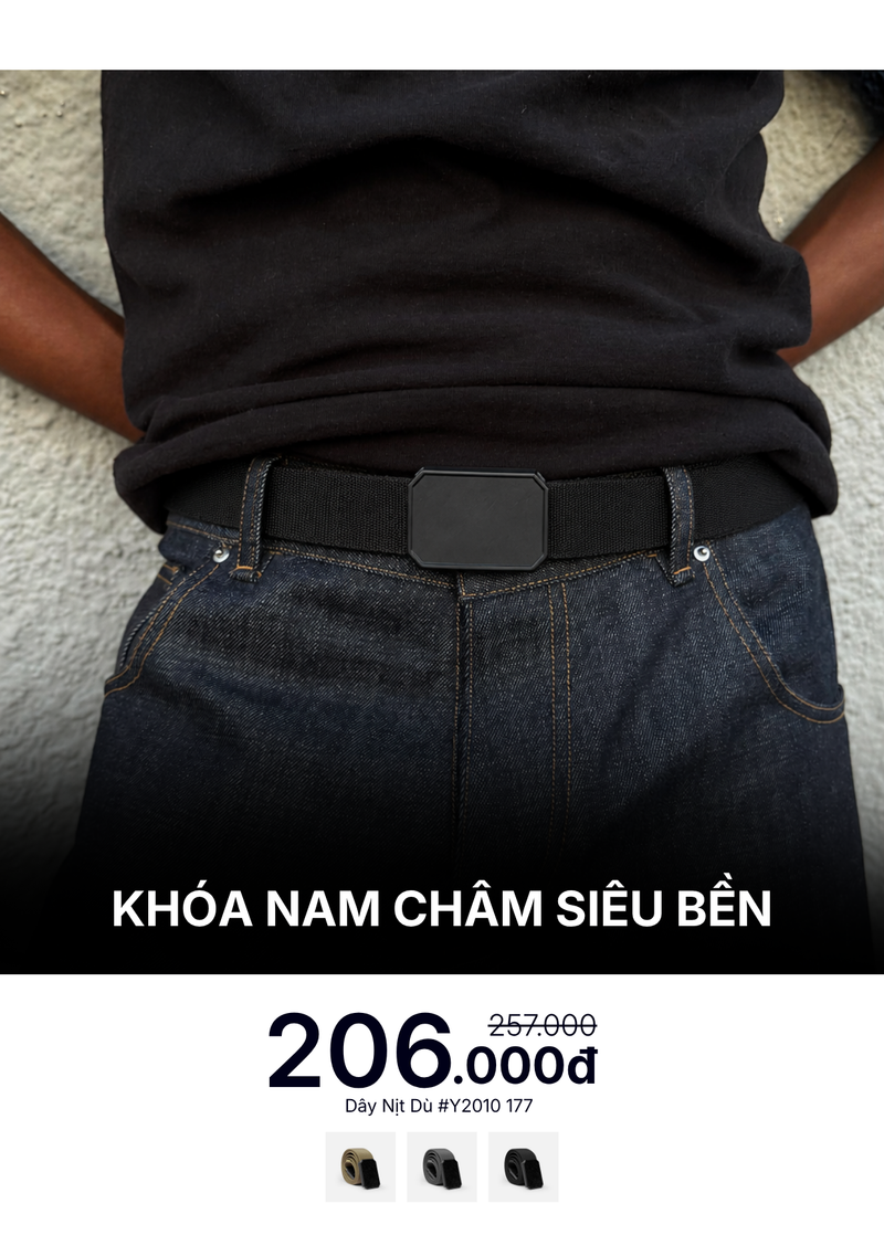 Dây Nịt Vải Dù Chắc Chắn, Khóa Hít Nam Châm Tiện Lợi #Y2010 177 Màu Đen