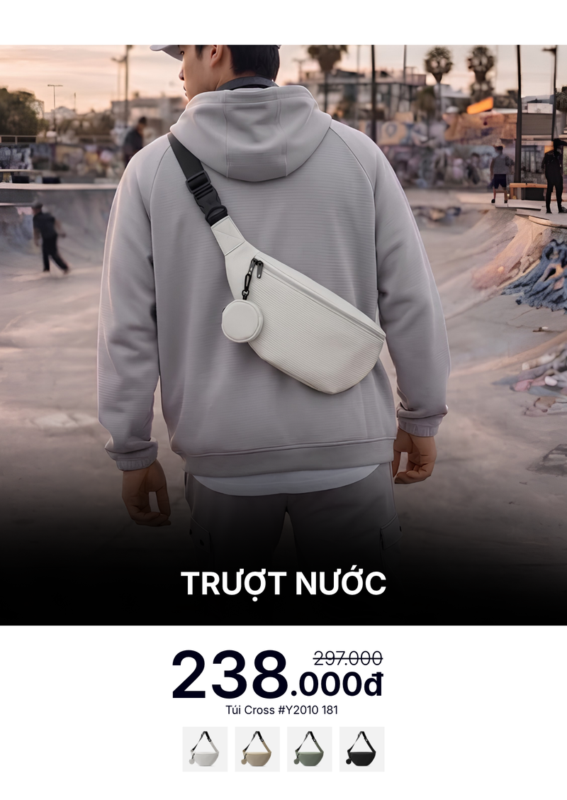 Túi Đeo Chéo Cross Bag Trượt Nước Kèm Túi Mini Rời Tiện Ích  #Y2010 181 Màu Trắng