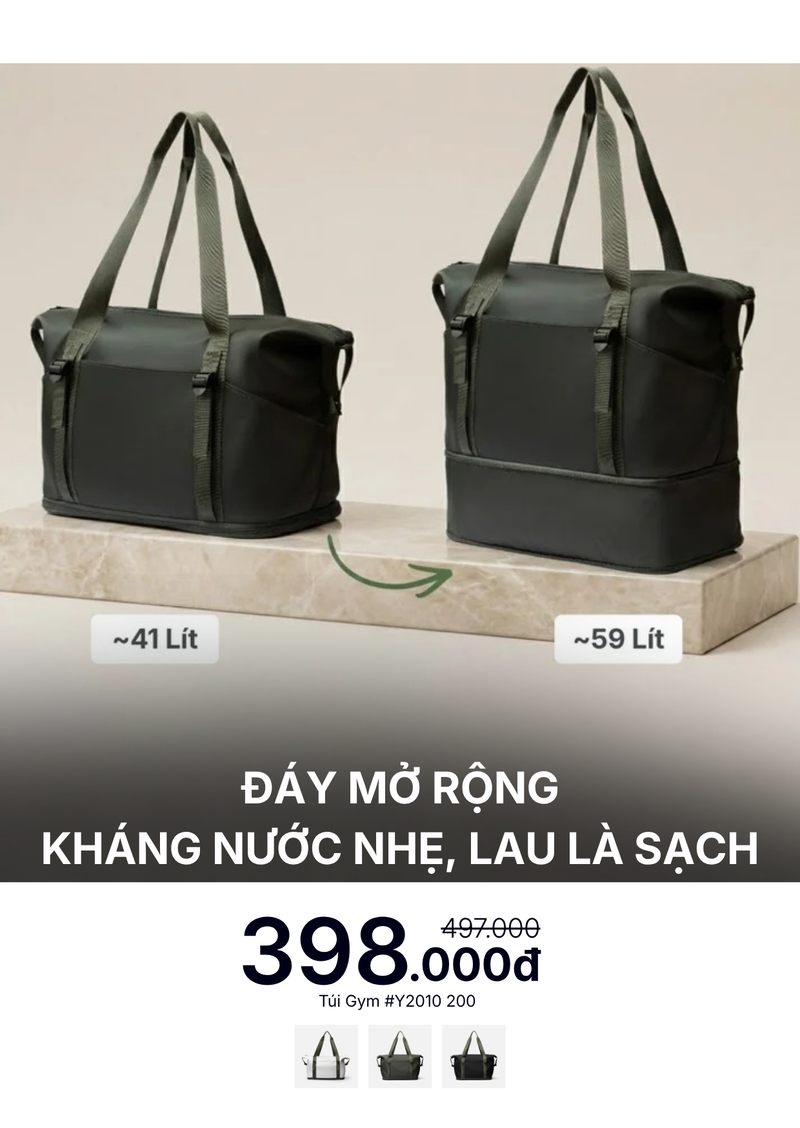 Túi Đa Năng Gym & Du Lịch Đáy Mở Rộng Kháng Nước Nhẹ Lau Là Sạch #Y2010 200 Màu Xanh Lá Đậm